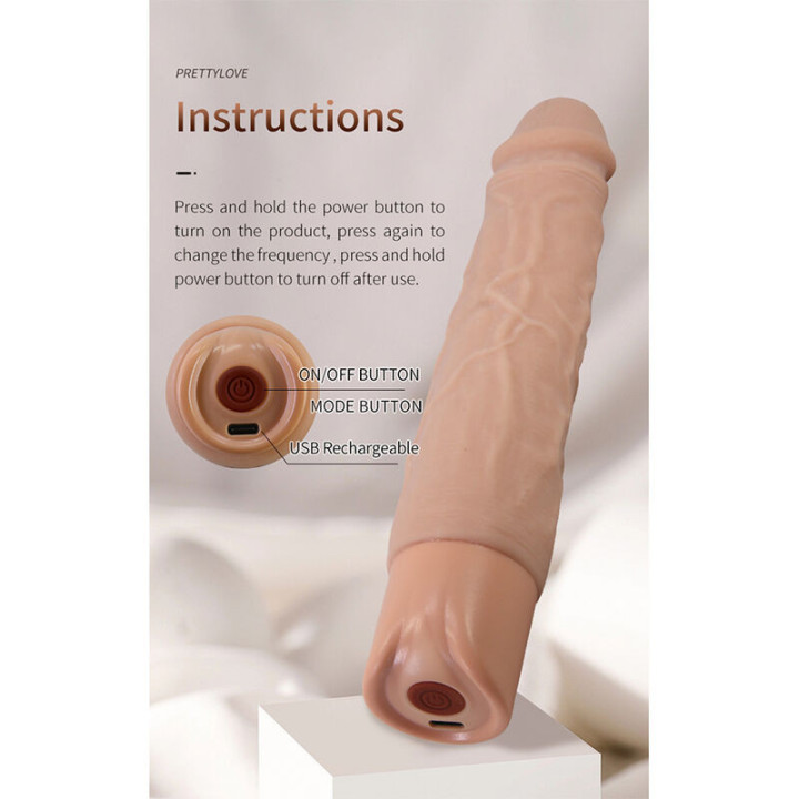 PRETTY LOVE - KESSLER DILDO VIBRATÓRIO REALISTA COM 10 MODOS DE VIBRAÇÃO E 10 NÍVEIS DE PROFUNDIDADE. 22 CM NATURAL