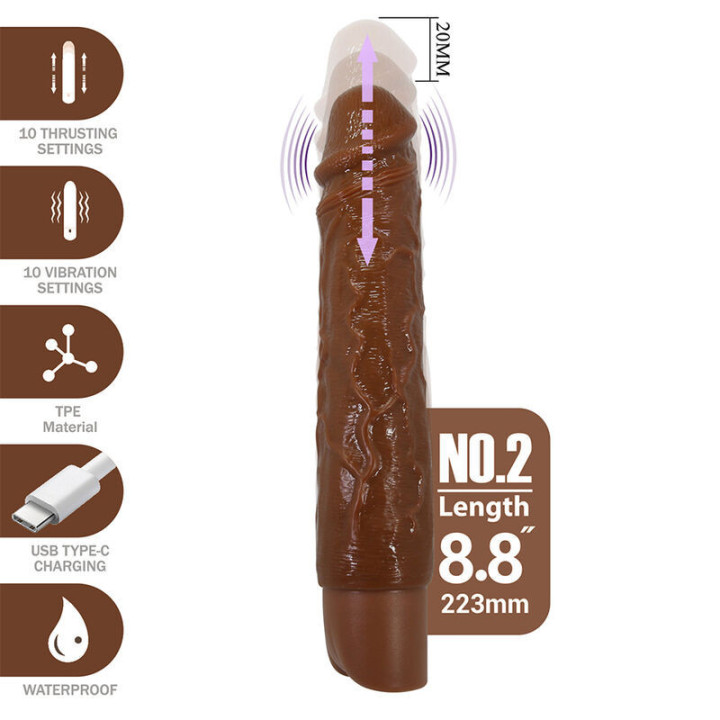 PRETTY LOVE - KESSLER VIBRADOR REALISTA COM 10 MODOS DE VIBRAÇÃO E 10 INTENSIDADES. 22 CM. MARROM