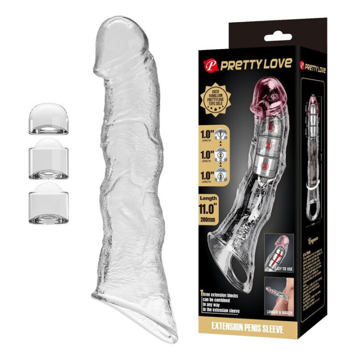 PRETTY LOVE - CAPA EXTENSORA DE PÊNIS AJUSTÁVEL 28 CM Ø 4.5 CM TRANSPARENTE