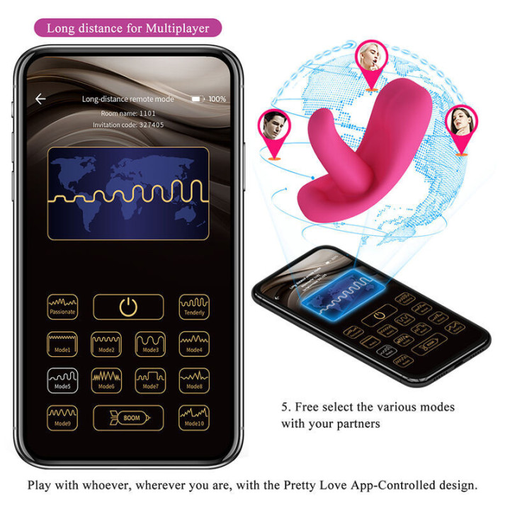 PRETTY LOVE - MASSAGEADOR HAZELYNN COM 12 FUNÇÕES E CONTROLE POR APLICATIVO (ROSA)