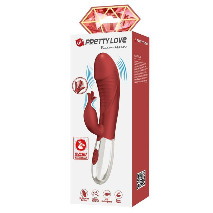 PRETTY LOVE - VIBRADOR COELHO DE JACARANDÁ 30 FUNÇÕES RECARREGÁVEL VIA USB VERMELHO