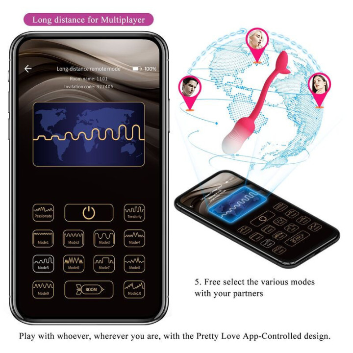 PRETTY LOVE - OVO VIBRATÓRIO COM CONTROLE POR APP PULSEN. 12 FUNÇÕES. RECARREGÁVEL VIA USB. ROSA
