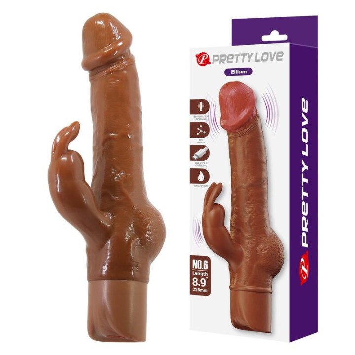 PRETTY LOVE - VIBRADOR REALISTA EM FORMATO DE COELHO ELLISON 22.6 CM Ø 4.2 CM MARROM
