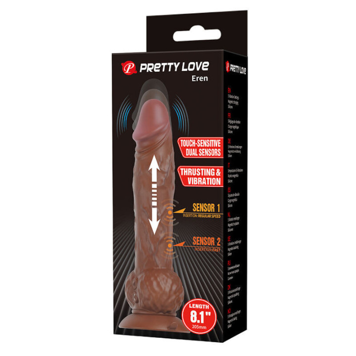 PRETTY LOVE - EREN. DILDO VIBRATÓRIO COM EMPURRAÇÃO. 20.5 CM Ø 4.5 CM. MARROM