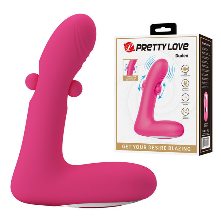 PRETTY LOVE - DUDEN VIBRADOR DE SILICONE RECARREGÁVEL COM 12 MODOS DE VIBRAÇÃO E 3 MODOS DE BALANÇO. ROSA.
