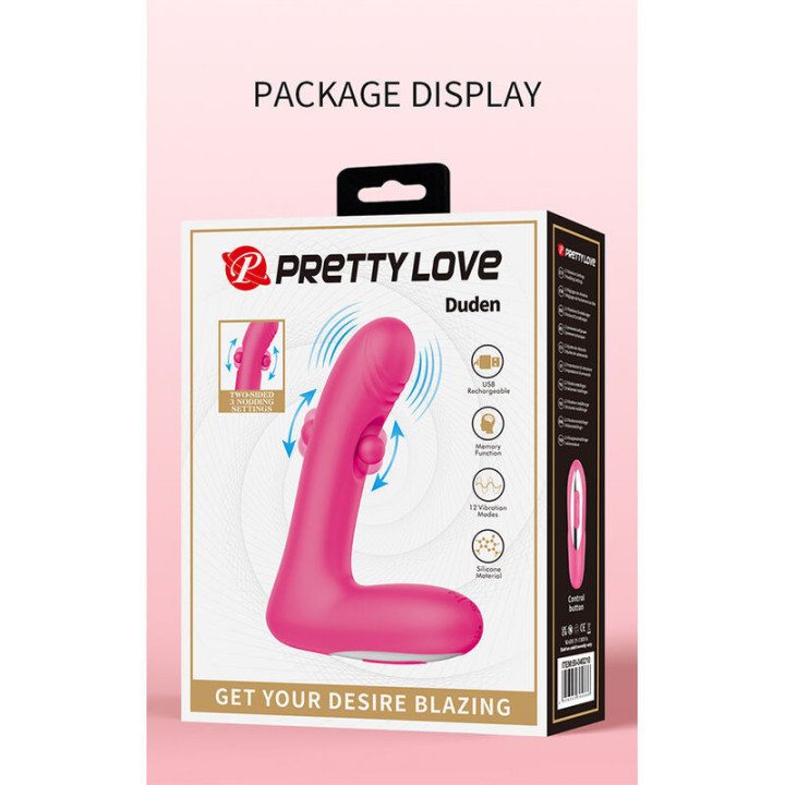 PRETTY LOVE - DUDEN VIBRADOR DE SILICONE RECARREGÁVEL COM 12 MODOS DE VIBRAÇÃO E 3 MODOS DE BALANÇO. ROSA.