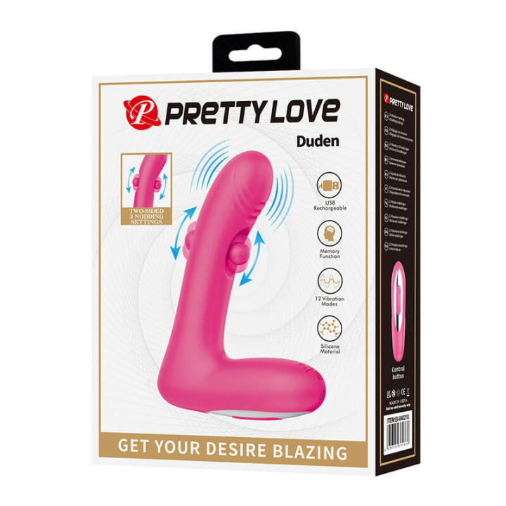 PRETTY LOVE - DUDEN VIBRADOR DE SILICONE RECARREGÁVEL COM 12 MODOS DE VIBRAÇÃO E 3 MODOS DE BALANÇO. ROSA.