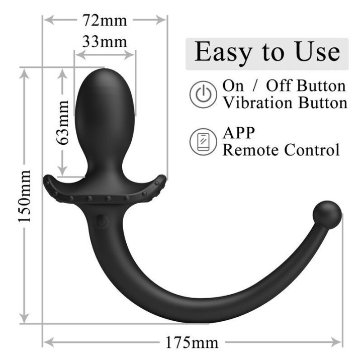 PRETTY LOVE - VIBRADOR ANAL E PERÍNEO COM CONTROLE POR APLICATIVO ANTHONY. PRETO