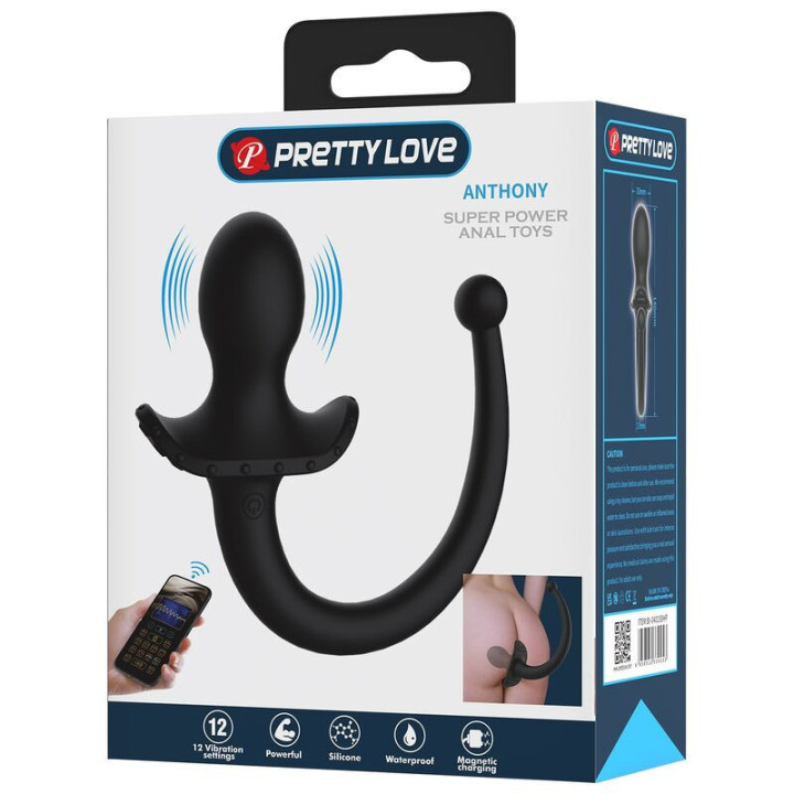 PRETTY LOVE - VIBRADOR ANAL E PERÍNEO COM CONTROLE POR APLICATIVO ANTHONY. PRETO