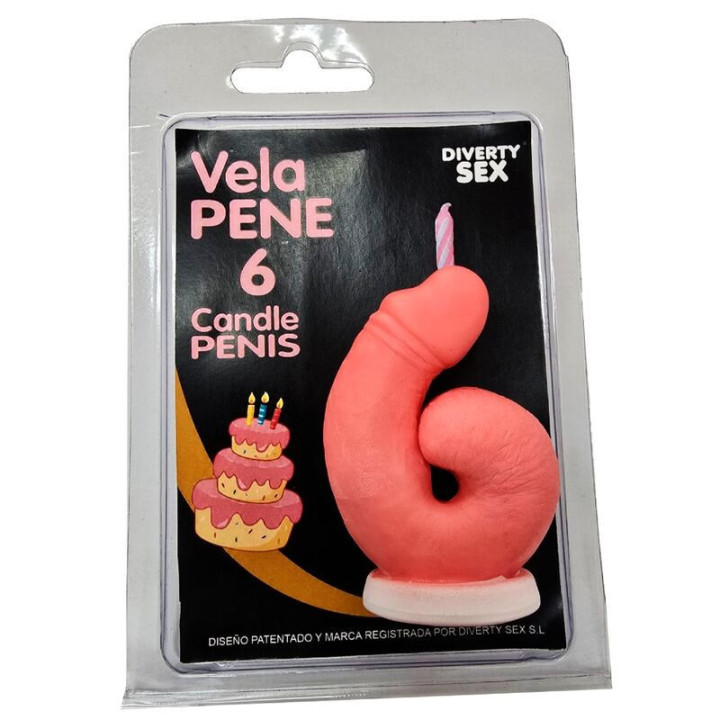 DIABLO PICANTE - VELA EM FORMATO DE PÊNIS COM O NÚMERO 6 NA COR ROSA