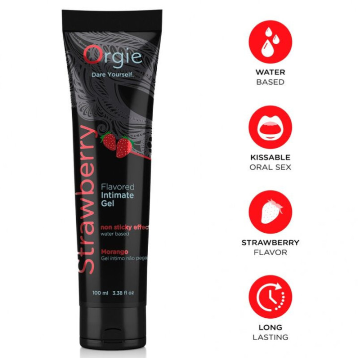 ORGIE - LUBRIFICANTE EM TUBO SABOR MORANGO. GEL ÍNTIMO À BASE DE ÁGUA. 100 ML