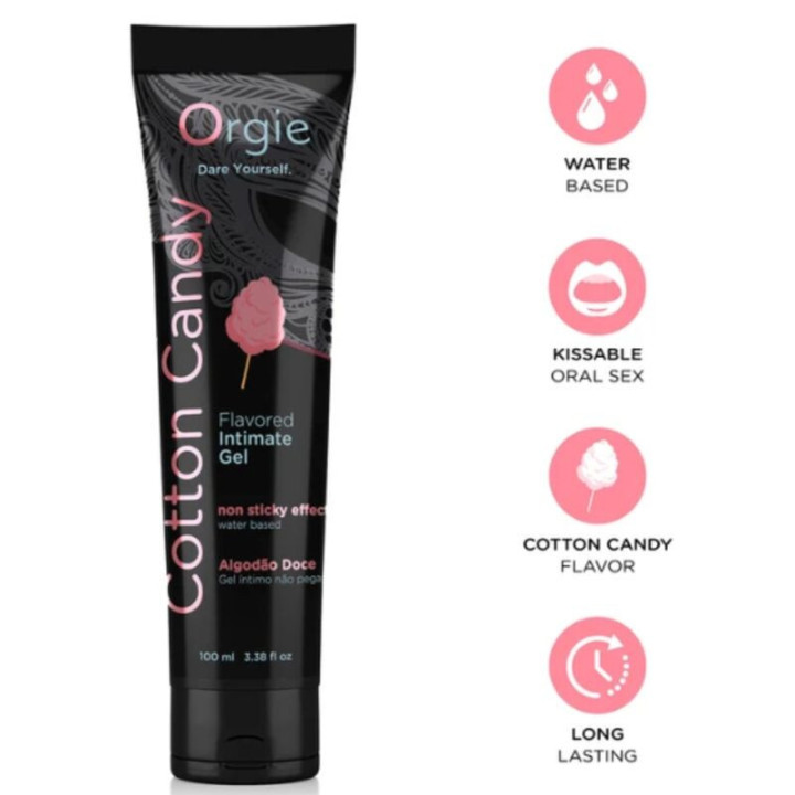 ORGIE - LUBRIFICANTE EM TUBO COM AROMA DE ALGODÃO DOCE. BEIJÁVEL. GEL ÍNTIMO À BASE DE ÁGUA. 100 ML