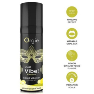 ORGIE - DUAL VIBE! VIBRADOR LÍQUIDO BEIJÁVEL COM SABOR DE LIMÃO. GIN TÔNICA 15 ML