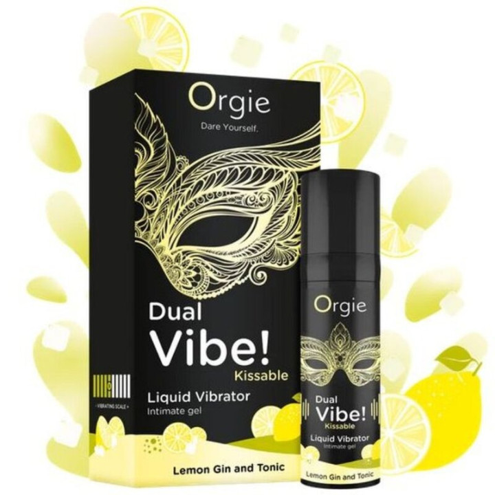 ORGIE - DUAL VIBE! VIBRADOR LÍQUIDO BEIJÁVEL COM SABOR DE LIMÃO. GIN TÔNICA 15 ML