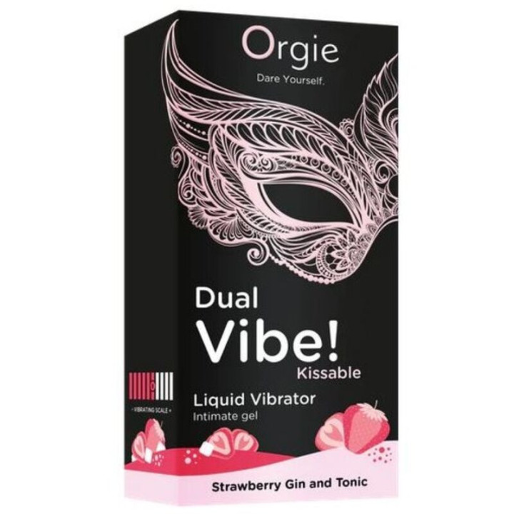 ORGIE - DUAL VIBE! VIBRADOR LÍQUIDO BEIJÁVEL COM SABOR DE MORANGO. GIN TÔNICA. 15 ML