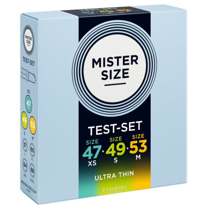 MISTER SIZE - PACOTE DE AMOSTRA DE PRESERVATIVO TAMANHO 47-49-53 MM (3 UNIDADES)