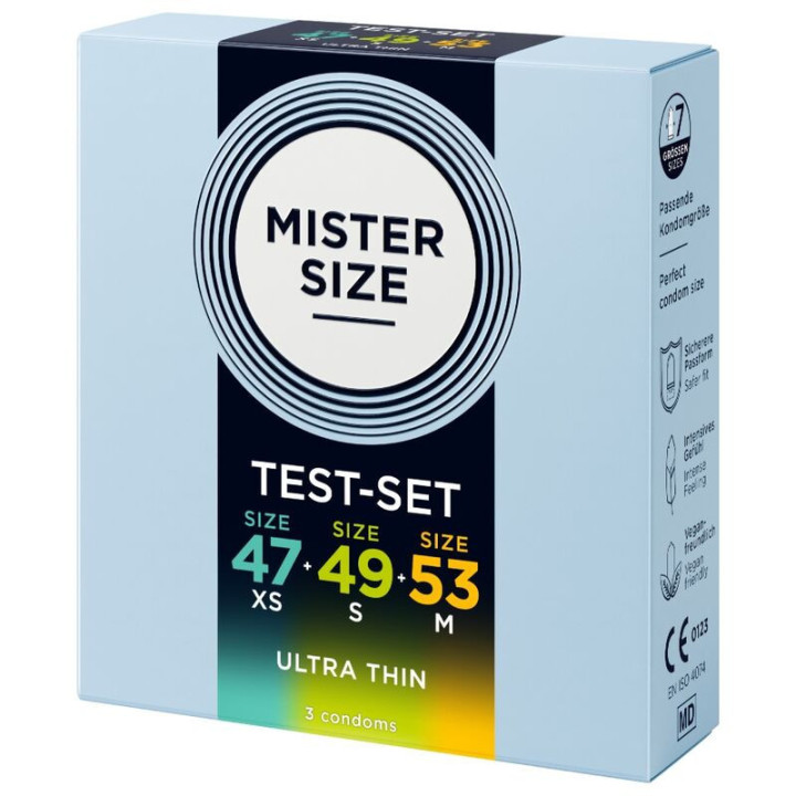 MISTER SIZE - PACOTE DE AMOSTRA DE PRESERVATIVO TAMANHO 47-49-53 MM (3 UNIDADES)