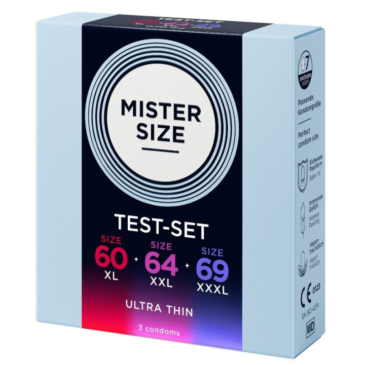 MISTER SIZE - PACOTE DE AMOSTRA DE PRESERVATIVOS TAMANHO 60-64-69 MM (3 UNIDADES)