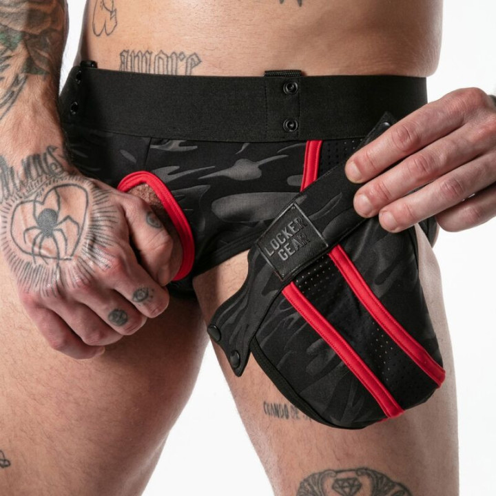 LOCKER GEAR - CUECA JOCK STOCK COM ACESSO MILITAR COMPLETO VERMELHA TAMANHO XL