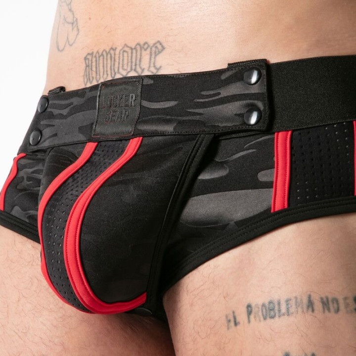 LOCKER GEAR - CUECA JOCK STOCK COM ACESSO MILITAR COMPLETO VERMELHA TAMANHO XL