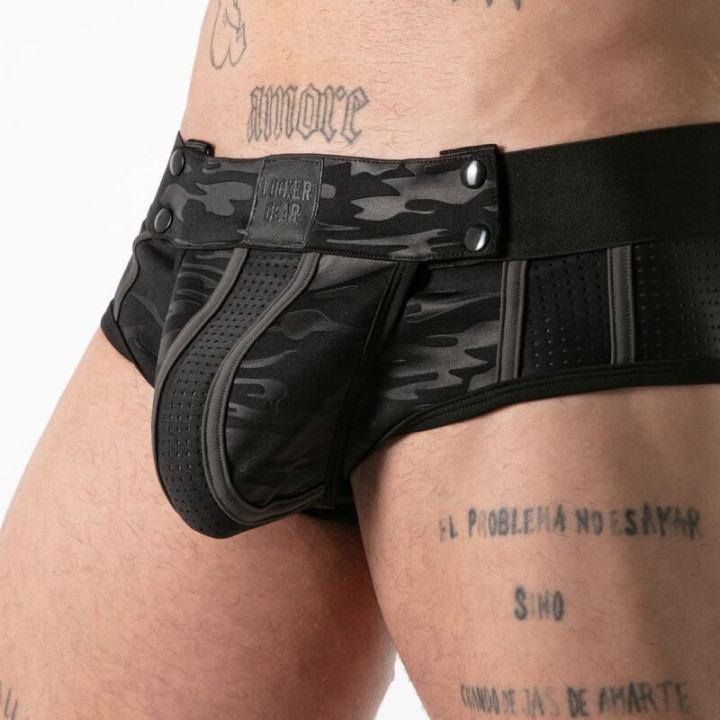 LOCKER GEAR - CUECA JOCK CUEF COM ACESSO MILITAR COMPLETO. PRETA. TAMANHO XL