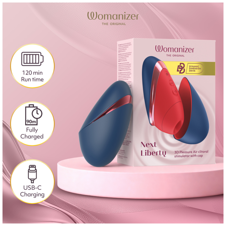 WOMANIZER - NEXT LIBERTY 3D PLEASURE AIR CLITORIAL STIMULATOR BLUE/RED