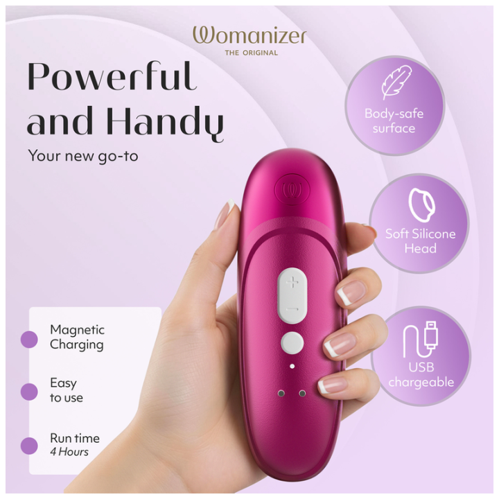 WOMANIZER - ESTIMULADOR CLITORIANO DE SUCÇÃO PROFISSIONAL COM 11 NÍVEIS DE INTENSIDADE. ROSA VIBRANTE