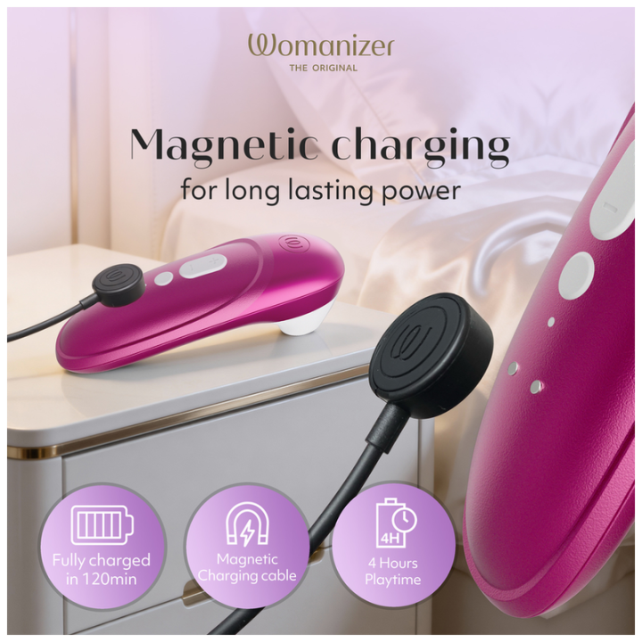 WOMANIZER - ESTIMULADOR CLITORIANO DE SUCÇÃO PROFISSIONAL COM 11 NÍVEIS DE INTENSIDADE. ROSA VIBRANTE