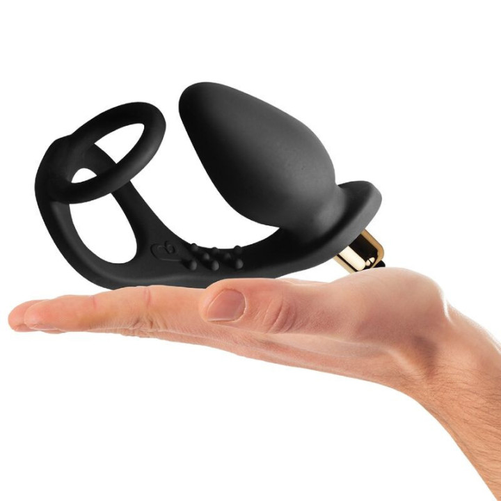 ROCKS-OFF - VIBRADOR DE PRÓSTATA RO-ZEN COM ANEL DUPLO E 7 VELOCIDADES - PRETO ÔNIX