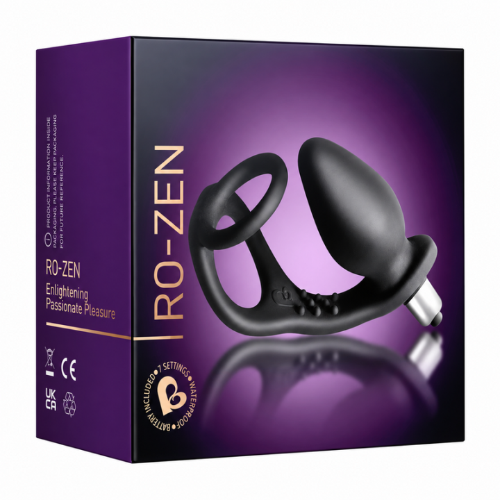 ROCKS-OFF - VIBRADOR DE PRÓSTATA RO-ZEN COM ANEL DUPLO E 7 VELOCIDADES - PRETO ÔNIX