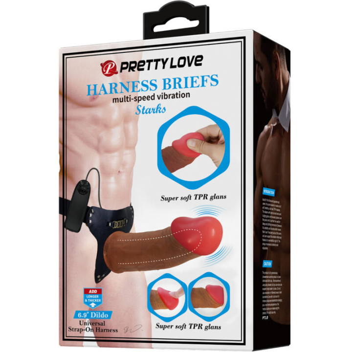 PRETTY LOVE - STARKS CUECAS DE ARNÊS DILDO VIBRAO MULTI-VELOCIDADE 17.5 CM CASTANHO CLARO