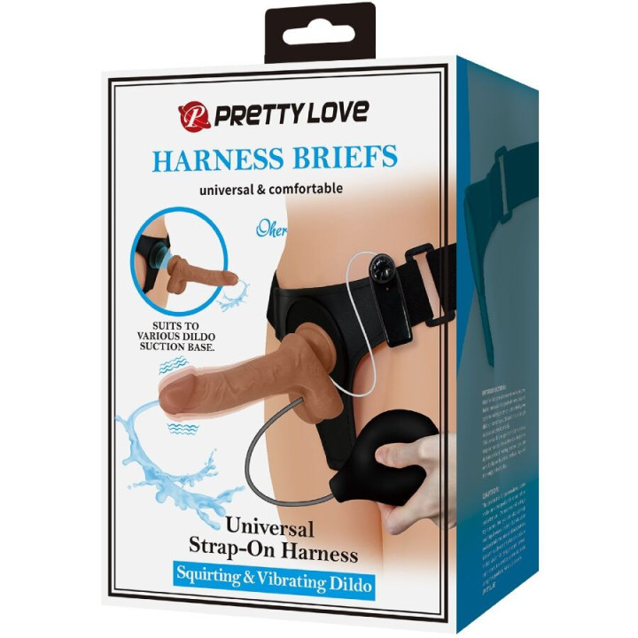 PRETTY LOVE - CALCINHA UNIVERSAL COM DILDO VIBRATÓRIO E SQUIRTING 15.5 CM MULATO